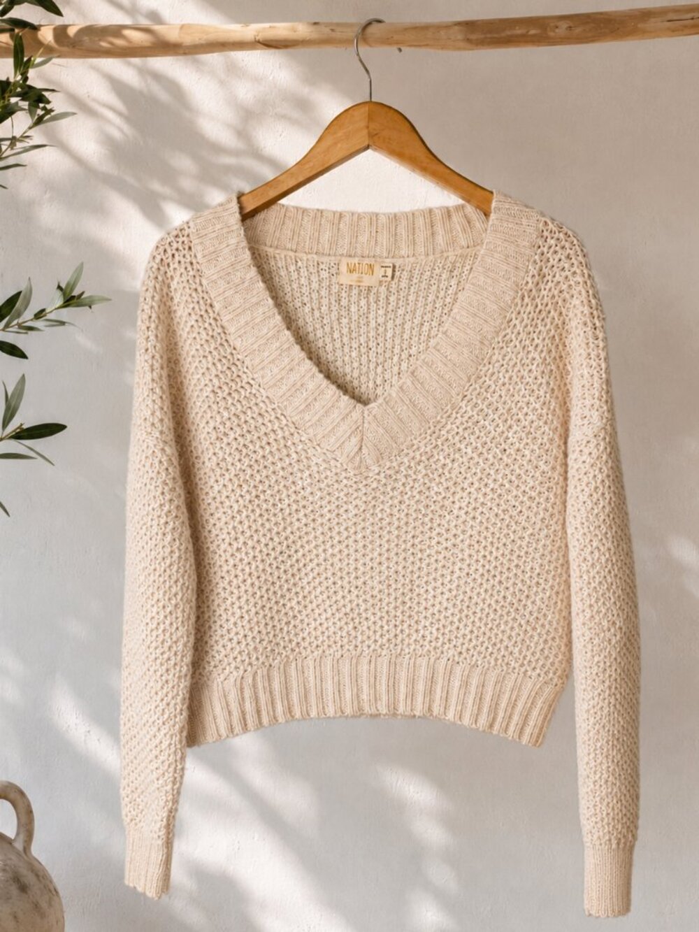 Nation Ltd Baby Alpaca Cotton V Neck Knit Pullover Sweater Small
